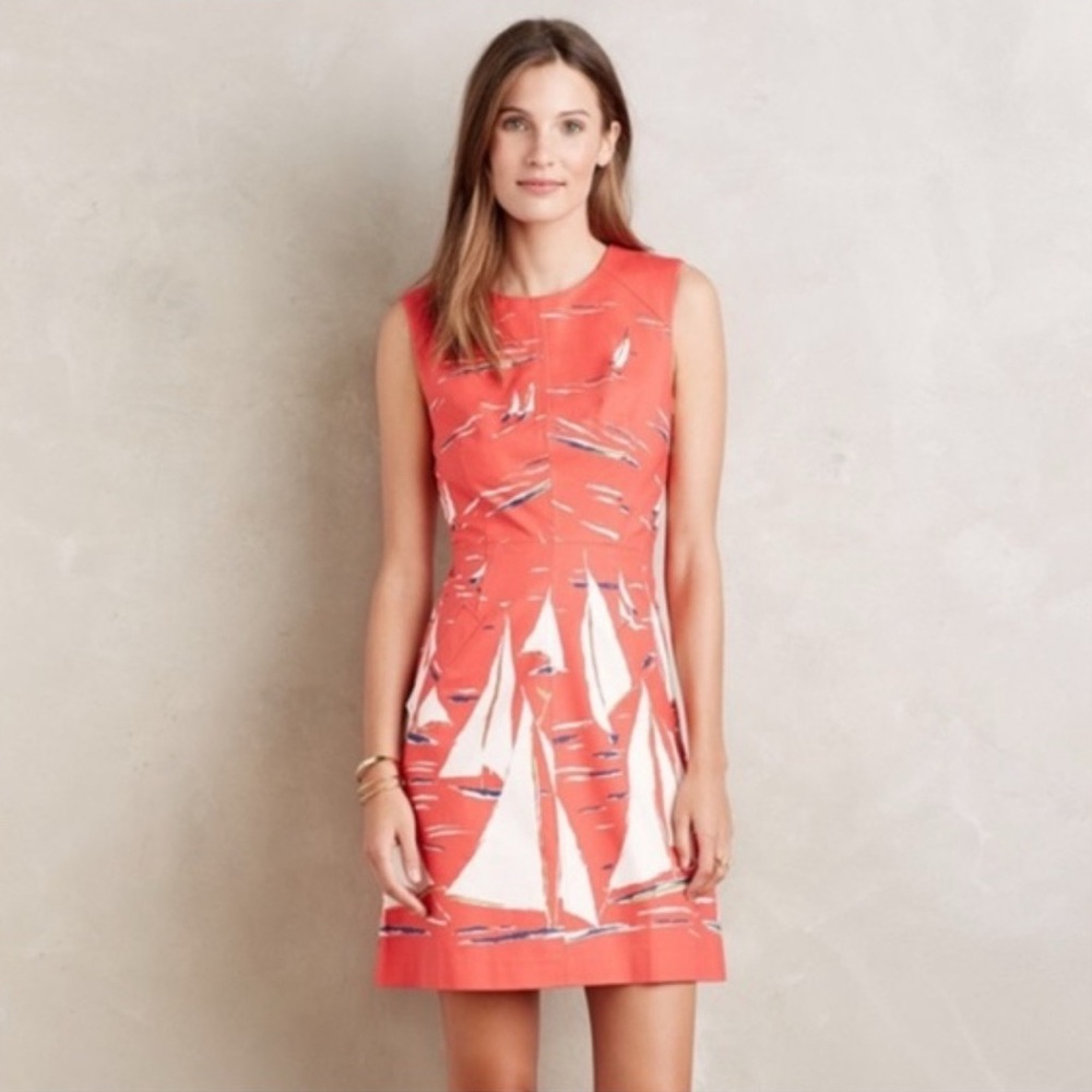 Anthropologie Maeve Berru Poplin Dress - Sailboat Print